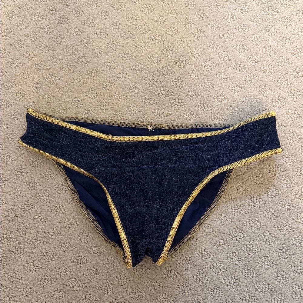Luli Fama Navy Bikini Bottom with Gold Trim XS or S